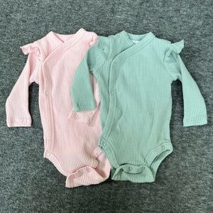 Okie Dokie Pink and Green Ribbed Bodysuits